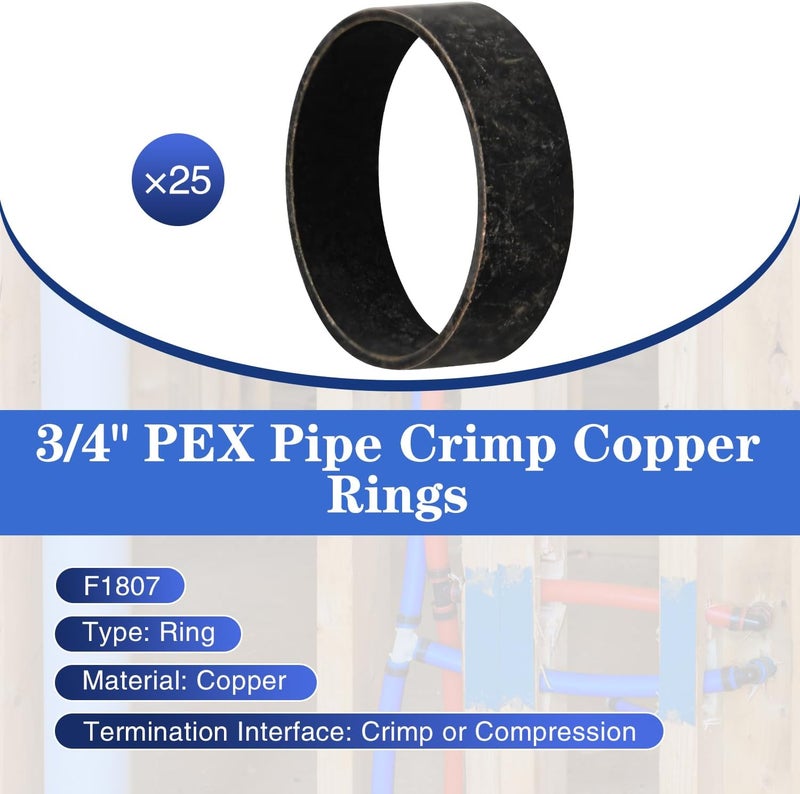 Ruby Q 25 Pack 3/4" PEX Copper Crimp Rings, for Pex Pipe Connection - Image 2